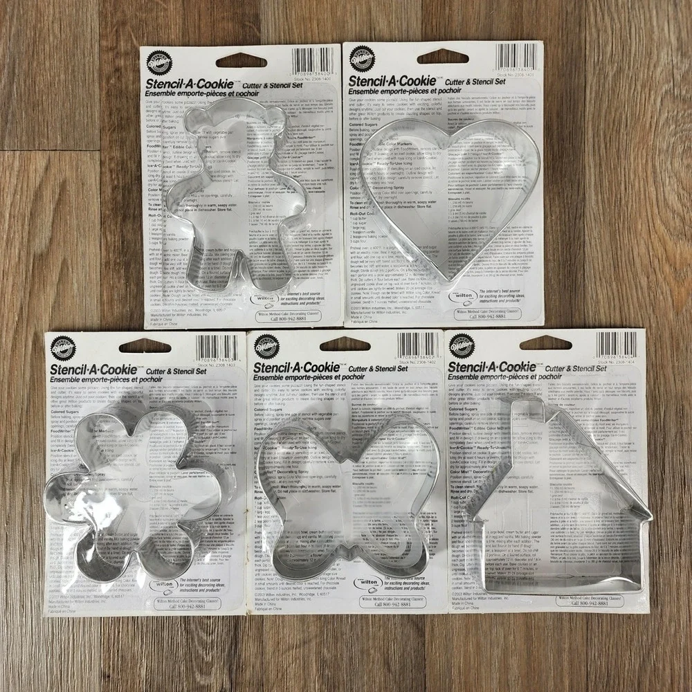 Vintage Wilton Stencil-A-Cookie Cutter Stencil Set Lot 5 Bear Heart Flower House